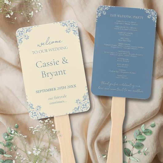 Elegante Butter Yellow Vintage Wedding Program Fan Handwaaier