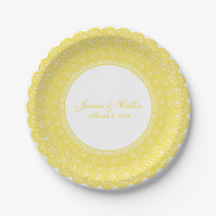 Elegante buttercup geel kant doiley custom bord