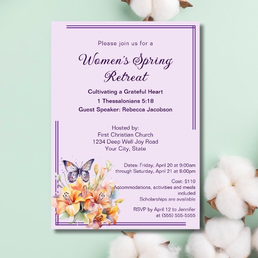 Elegante Butterfly Floral Women's Church Retreat Kaart