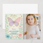 Elegante Butterfly Verjaardag Uitnodiging met foto (Voorkant / Achterkant)