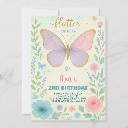 Elegante Butterfly verjaardagsuitnodiging Kaart (Voorkant)