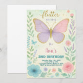 Elegante Butterfly verjaardagsuitnodiging Kaart (Voorkant / Achterkant)