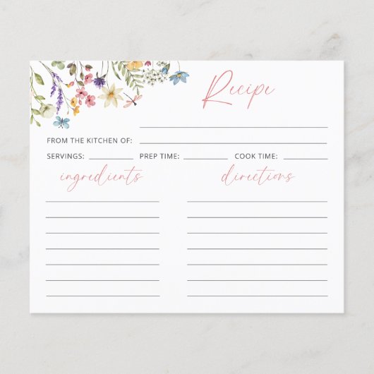 Elegante Butterfly Wildflowers Receptenkaart (Voorkant)