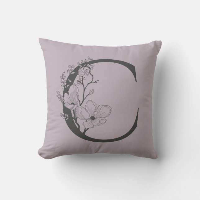 Elegante C Boho Bloemige Monogram Eerste Letter Li Kussen (Voorkant)