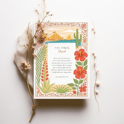 Elegante Cabo San Lucas De Boog Bloemen Huwelijk Kaart