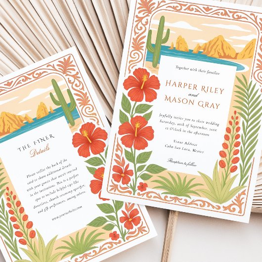 Elegante Cabo San Lucas De Boog Bloemen Huwelijk Kaart