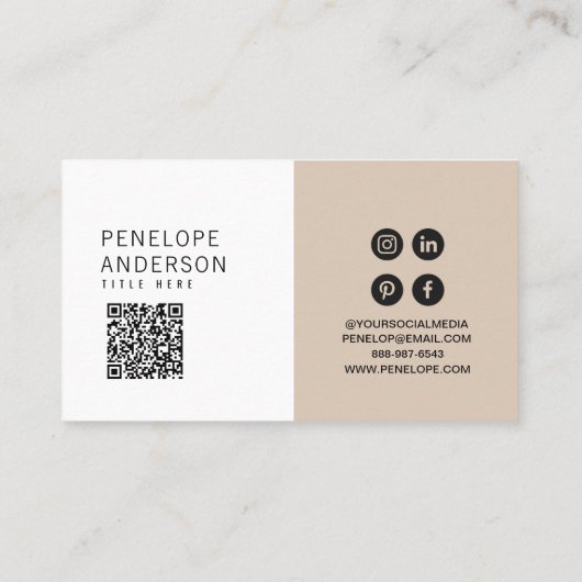 Elegante Cacao Cream Minimalistische QR Code Moder Visitekaartje (Achterkant)