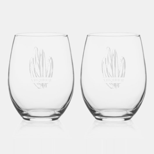 Elegante cactus | Bruiloft Monogram Wijnglas Zonder Voet (Achterkant)