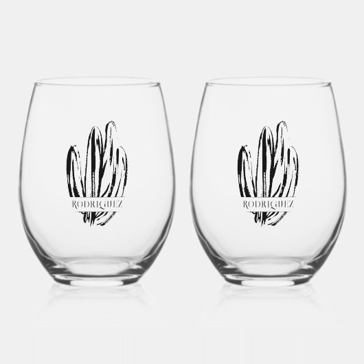 Elegante cactus | Bruiloft Monogram Wijnglas Zonder Voet (Voorkant)