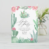 Elegante Cactus en Pink Blooms Garden Party Kaart (Staand voorkant)
