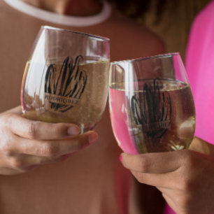 Elegante Cactus Trouw Monogram Wijnglas Zonder Voet