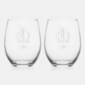 Elegante Cactus | Trouw Monogram Wijnglas Zonder Voet (Achterkant)