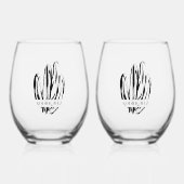 Elegante Cactus | Trouw Monogram Wijnglas Zonder Voet (Voorkant)