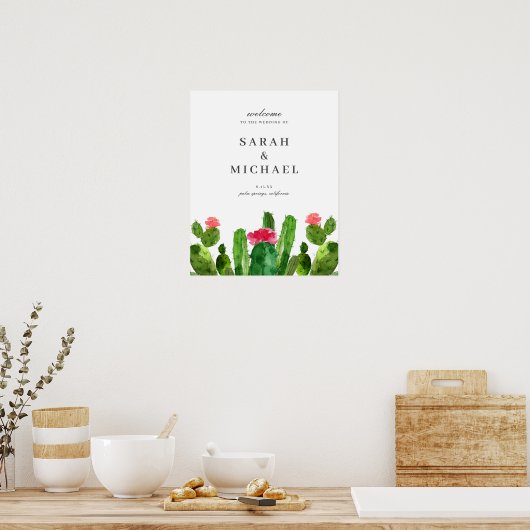 Elegante Cactus Tuin Bruiloft Welkomstbord Poster (Keuken)