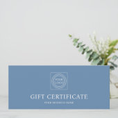 Elegante cadeaubon met eigen logo in het blauw (Staand voorkant)