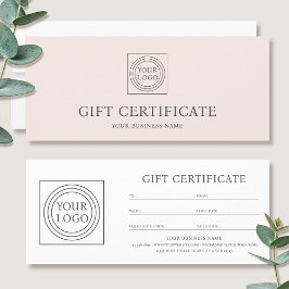Elegante cadeaubon met logo in roze kleur voor spe