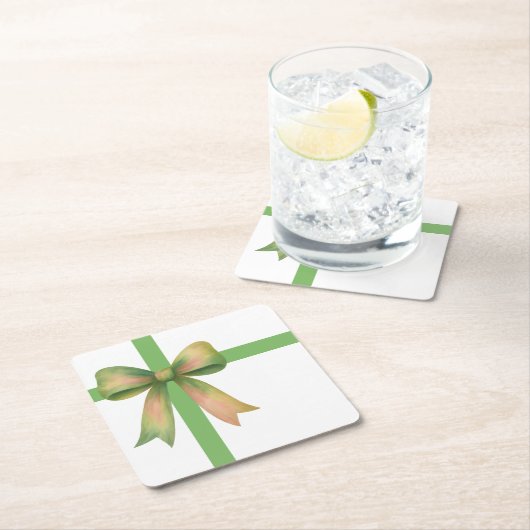 Elegante cadeaubow – modern kerstontwerp kartonnen onderzetters (Insitu)