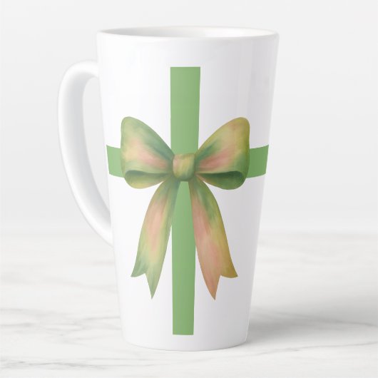 Elegante cadeaubow – moderne kerstontwerp latte mok (Linkerhoek)