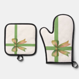 Elegante cadeaubow – Moderne kerstontwerp Ovenwant & Pannenlap Set