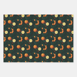Elegante cadeauverpakking met citrus, bessen & bot inpakpapier vel