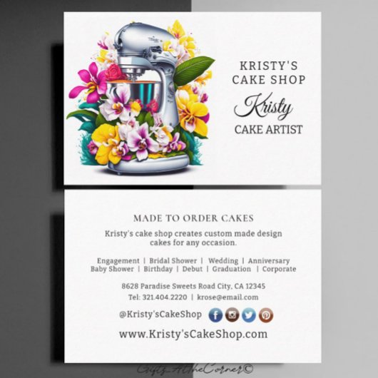 Elegante Cake Mixer Gele Roze Orchideeën Bakkerij Visitekaartje
