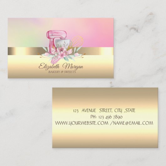 Elegante Cake Mixer Whisk Bloemenbakkerij Visitekaartje (Voorkant / Achterkant)