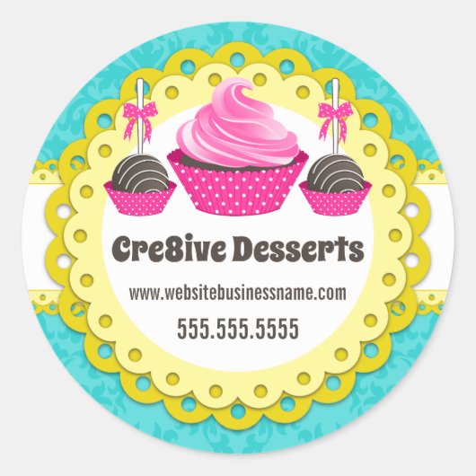 Elegante Cake Poppen Cupcake Bakkerij Verpakking A Ronde Sticker (Voorkant)