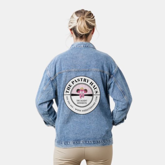 Elegante Cake Poppen Gebogen Tekst Promotie Denim Jacket (Model)