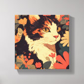 Elegante Calico Cat in Bloementuin Canvas Print (Voorkant)