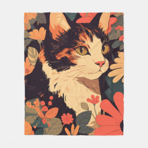 Elegante Calico Cat in bloementuin Fleece Deken