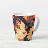 Elegante Calico Cat in bloementuin Latte Mok (Rechterhoek)