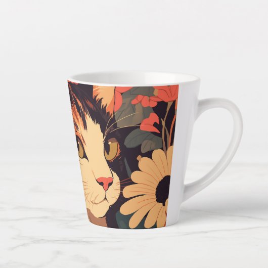 Elegante Calico Cat in bloementuin Latte Mok (Rechts)