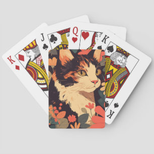 Elegante Calico Cat in bloementuin Pokerkaarten