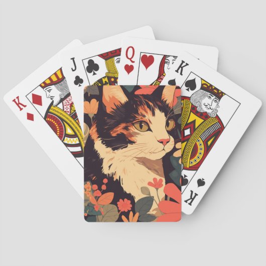 Elegante Calico Cat in bloementuin Pokerkaarten (Achterkant)