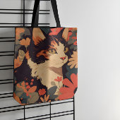 Elegante Calico Cat in bloementuin Tote Bag