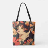 Elegante Calico Cat in bloementuin Tote Bag (Achterkant)