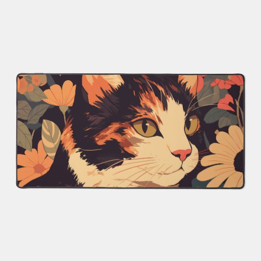 Elegante Calico Cat in Floral Garden Desk Mat (Voorkant)
