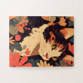 Elegante Calico Kat in Bloementuin Jigsaw Puzzel (Horizontaal)