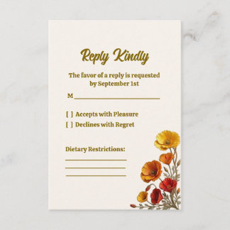 Elegante Californische Klaproos Huwelijks RSVP Kaa Kaartje