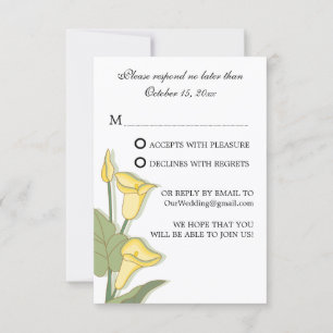 Elegante Calla-lelie Gele RSVP-kaarten RSVP Kaartje
