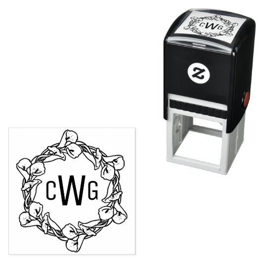 Elegante Calla-leliekrans 3 Initiaal Monogram #1 Zelfinktende Stempel (In situ)
