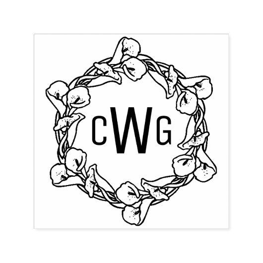 Elegante Calla-leliekrans 3 Initiaal Monogram #1 Zelfinktende Stempel (Design)