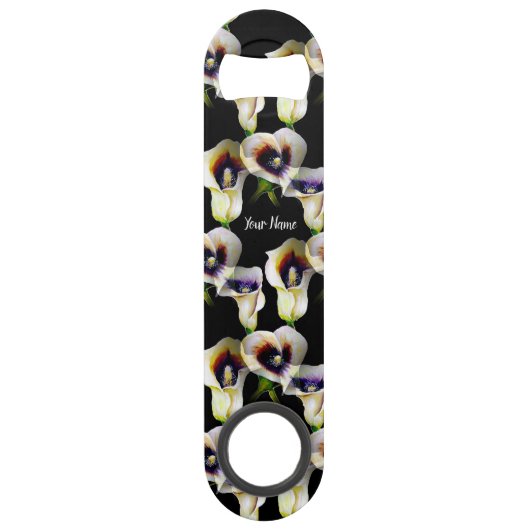 Elegante Calla Lelies op Deep Black Waterverf Patt Speed Flessenopener (Voorkant)