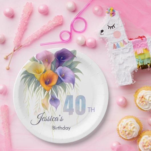 Elegante Calla Lily 40ste verjaardag mijlpaal Papieren Bordje (Feest)