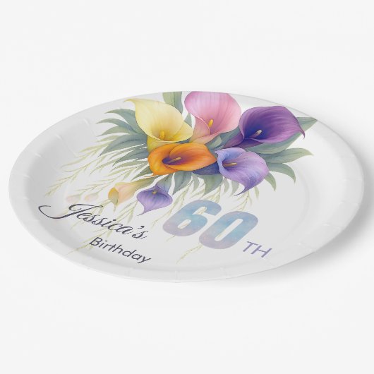 Elegante Calla Lily 60ste verjaardag mijlpaal Papieren Bordje (Gekanteld)