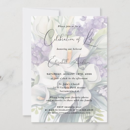 Elegante Calla Lily Bloemenviering van het leven Kaart (Voorkant)