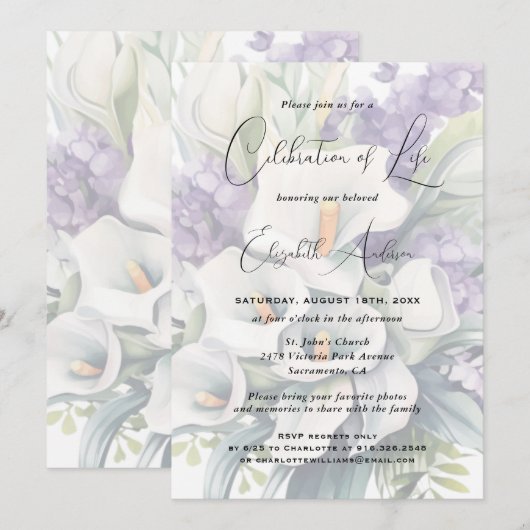 Elegante Calla Lily Bloemenviering van het leven Kaart (Voorkant / Achterkant)