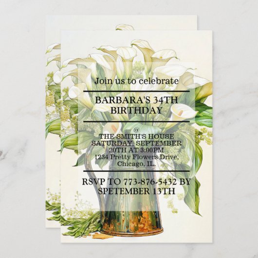 Elegante Calla Lily Flowers verjaardagsfeestje Kaart (Voorkant / Achterkant)