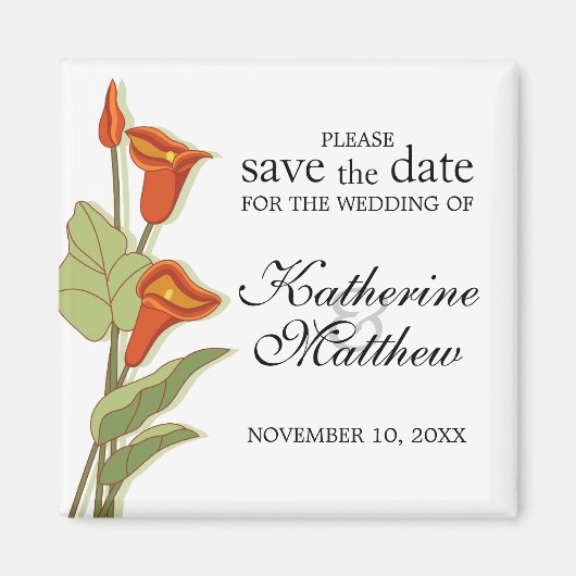 Elegante Calla Lily in Sinaasappel Save the Date M Magneet (Voorkant)