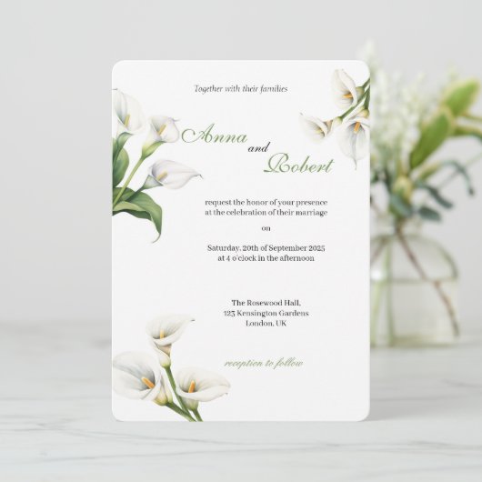 Elegante Calla Lily-uitnodiging – Bloemontwerp Kaart (Staand voorkant)